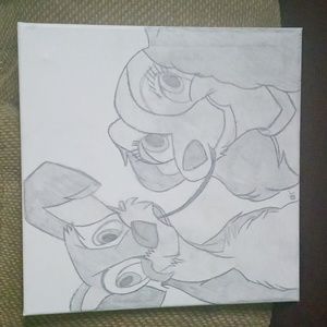 Hand Drawn Lady and the Tramp Canvas